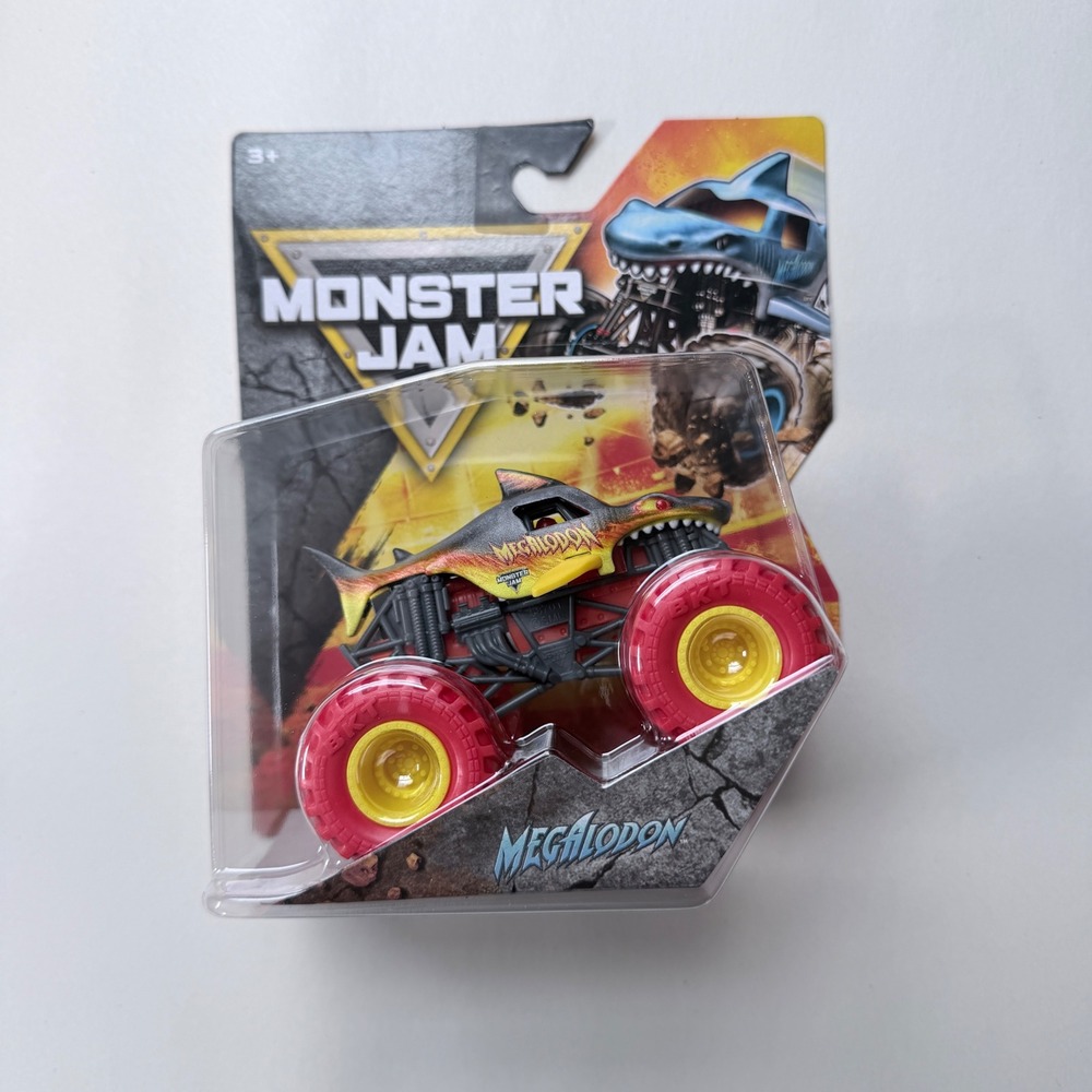 Monster Jam Megalodon Monster Truck Series 02 Grey Red Tires 1:64 Spin Master